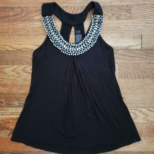 MCM Sleeveless Blouse Size Small Black Beaded Collar Keyhole Back Goth Evening